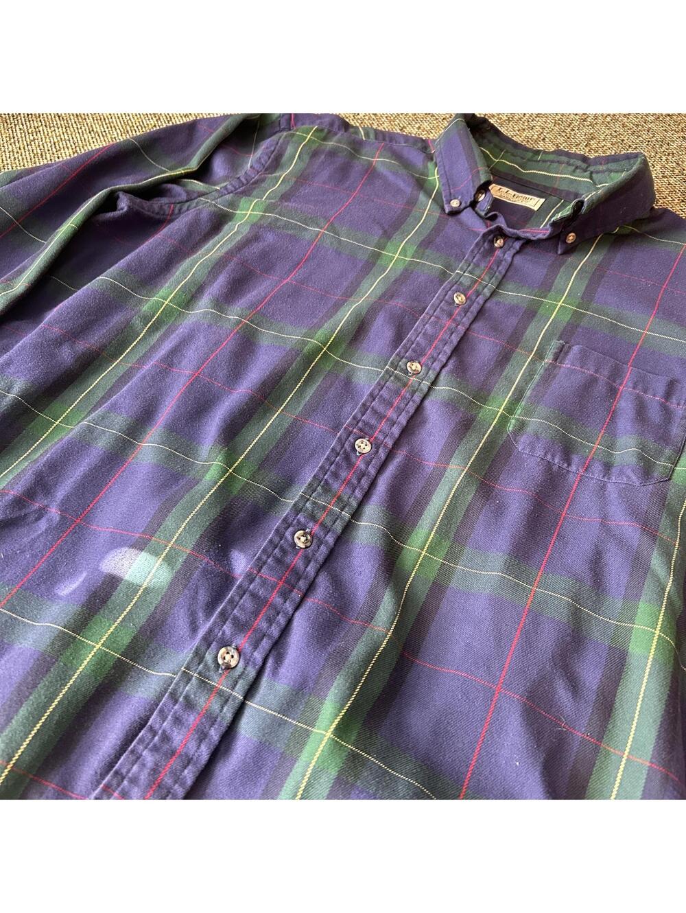 L.L. Bean Plaid Flannel Shirt XL Rangeley Purple Green Cotton Blend Made in USA - Picture 3 of 4